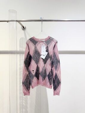 🚩steal Dior Pink and Gray Knit Bee Emblem Sweater